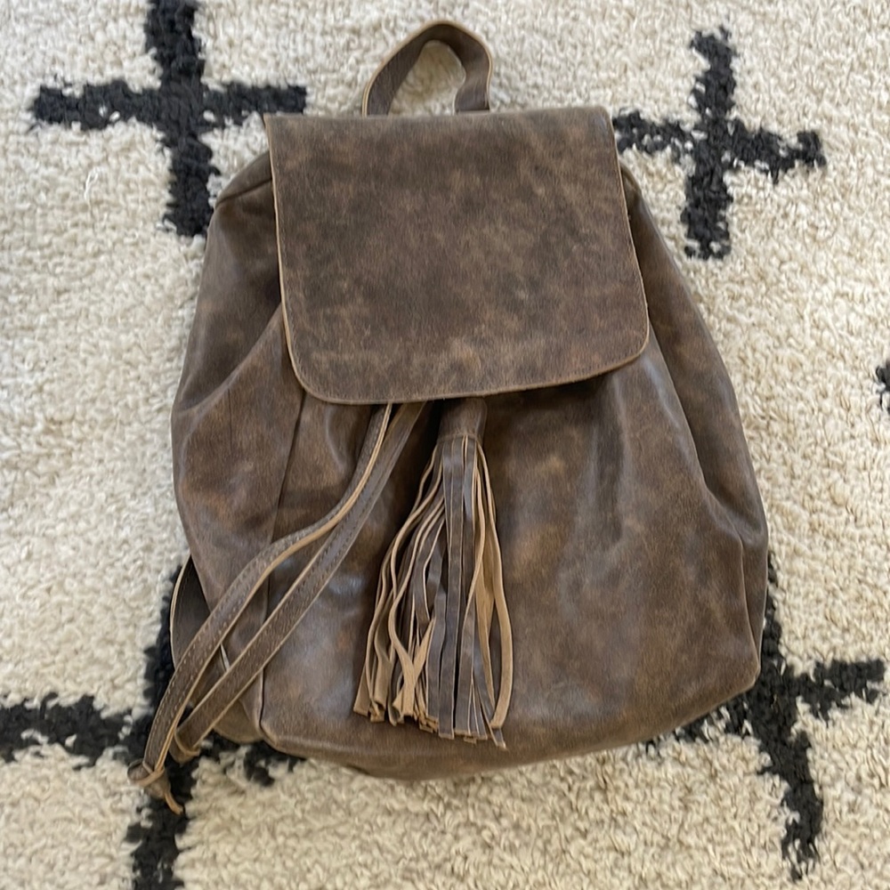 Brown leather backpack boho style